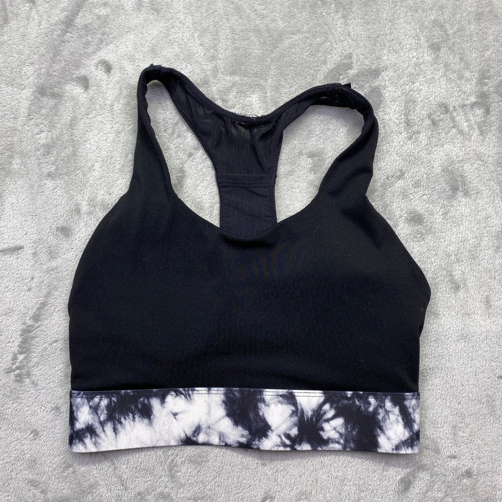 Fabletics Black Tie Dye Sports Bra Racerback Support Workout Gym